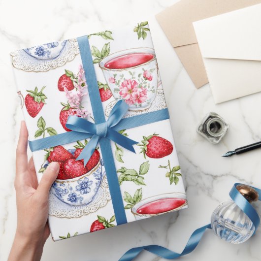 Papier Cadeau Cottagecore Strawberry Pattern  (Cadeaux)