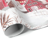 PAPIER CADEAU COTTAGES EN NOËL VINTAGE DE NEIGE (Coin rond)