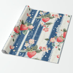 Papier Cadeau Cottonerie vintage fraise bleue