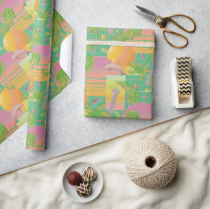 Papier Cadeau Coucher de soleil et palmiers à vagues d'été jaune