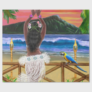 PAPIER CADEAU COUCHER DE SOLEIL HULA HAWAÏEN