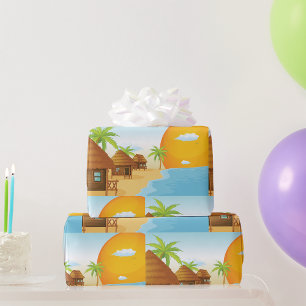 Papier Cadeau Coucher de soleil tropical avec des huttes de chau