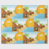 Papier Cadeau Coucher de soleil tropical avec des huttes de chau (Plat)