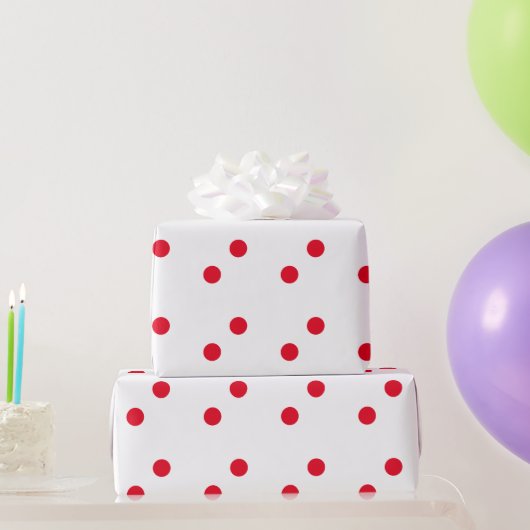 Papier Cadeau Couleur blanche Pois rouge Fête 2023 (Cadeaux de fête)
