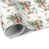 Papier Cadeau Couleur d'aquarelle rouge vert Ours polaire (Coin rond)