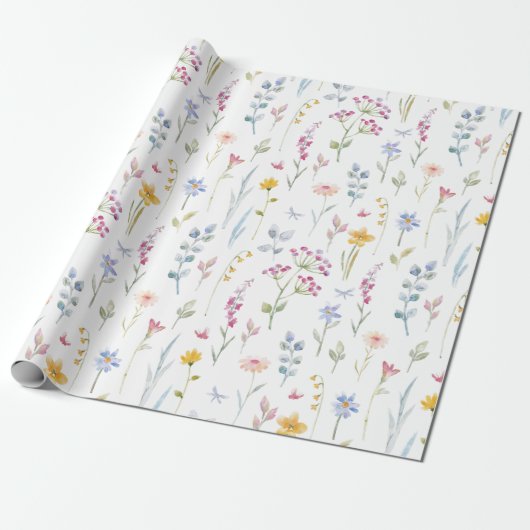 Papier Cadeau Couleur de l'eau motif floral (Déroulé)