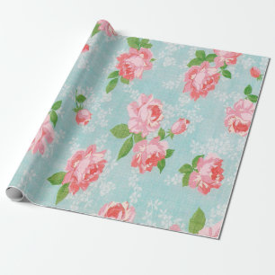 Papier Cadeau couleur de l'eau rose floral