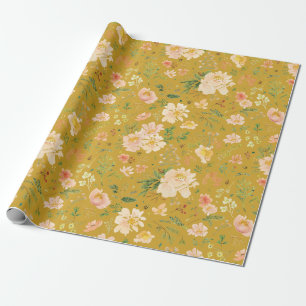 Papier Cadeau Couleur d'eau de la fleur d'automne du Ceylan jaun