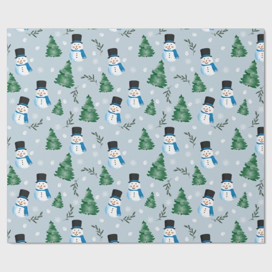 Papier Cadeau Couleur d'eau douce Motif neige d'hiver (Plat)