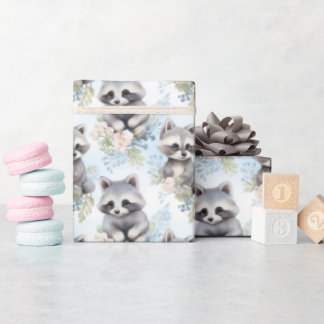 Papier Cadeau Couleur d'eau douce Raccoons -