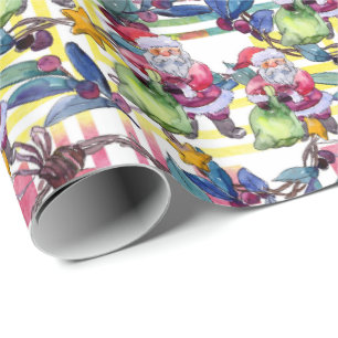 Papier Cadeau Couleur d'eau Noël Père Noël Pastel