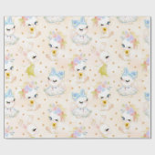 PAPIER CADEAU COULEUR D'EAU PASTEL CUTE EASTER BUNNIES (Plat)
