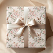 Papier Cadeau Couleur d'eau - Visages de lapin et couronne de fl