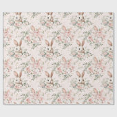 Papier Cadeau Couleur d'eau - Visages de lapin et couronne de fl (Plat)