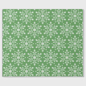 Papier Cadeau Couleur Editable Vert Feuilles Snowflakes Noël (Plat)
