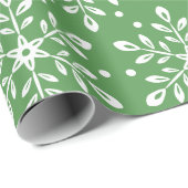 Papier Cadeau Couleur Editable Vert Feuilles Snowflakes Noël (Coin rond)