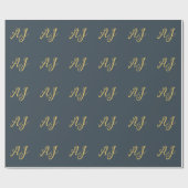 Papier Cadeau Couleur Or Charbon Monogramme Initial Professionne (Plat)