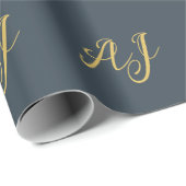 Papier Cadeau Couleur Or Charbon Monogramme Initial Professionne (Coin rond)