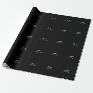 Papier Cadeau Couleur or noir élégant nom moderne minimaliste