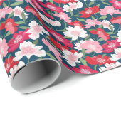 Papier Cadeau Couleur Rouge Floral Motif Bleu (Coin rond)