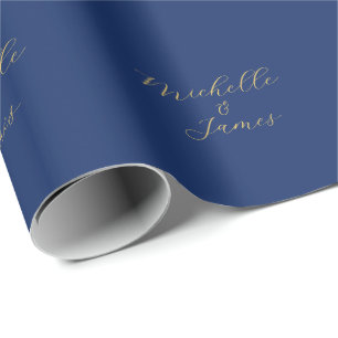 Papier Cadeau Couleurs Bleu & Or Nom Professionnel Tendance Mode