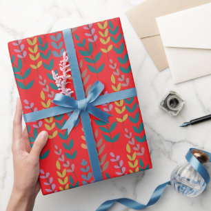 Papier Cadeau Couleurs Botaniques Feuilles Aquarelle Bohème