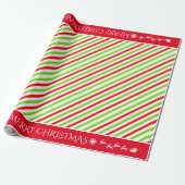 Papier Cadeau Couleurs de Noël festives Rouge Blanc Vert rayé (Déroulé)