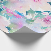 Papier Cadeau Couleurs d'eau rose pâle et bleu fleurs collage (Coin)