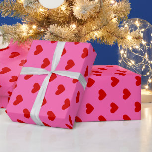 Papier Cadeau Couleurs DIY Cœurs Motif Rose Chaud Rouge