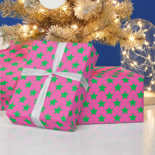Papier Cadeau Couleurs DIY Étoiles Grandes SV Rose Chaud Émeraud