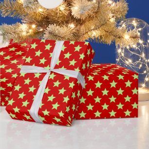 Papier Cadeau Couleurs DIY Étoiles Grandes SV Rouge Pistache 