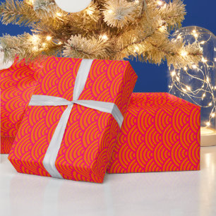 Papier Cadeau Couleurs DIY Vagues Japonais Seigaiha Orange Framb