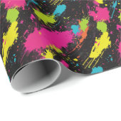 Papier Cadeau Couleurs néon Retro Paint Splatter (Coin rond)