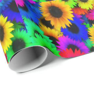 Papier Cadeau Couleurs néons Fleurs de soleil Petites impression