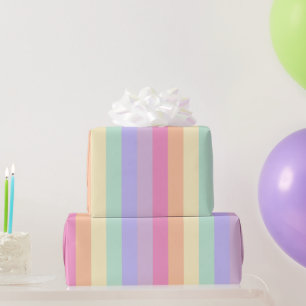 Papier Cadeau Couleurs pastel rayées rose jaune bleu violet