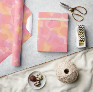 Papier Cadeau Couleurs roses rétro, motifs d'art à formes amorph