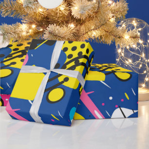 Papier Cadeau Couleurs Vives Gras Motif Artistique Abstrait Funk