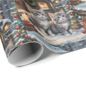 Papier Cadeau Country Cabin, Cute Kittens and Christmas Tree (Coin rond)