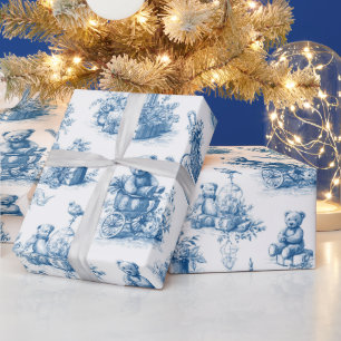 Papier Cadeau Country Vintage Christmas Toile de Jouy Blue