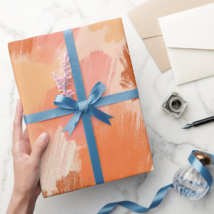 Papier Cadeau Coup de pinceau artistique corail pêche motif abst