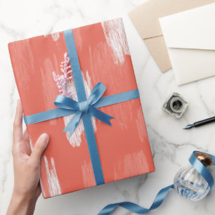 Papier Cadeau Coup de pinceau artistique corail pêche motif abst
