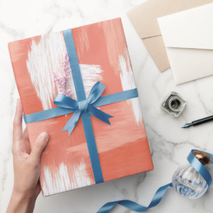 Papier Cadeau Coup de pinceau artistique corail pêche motif abst