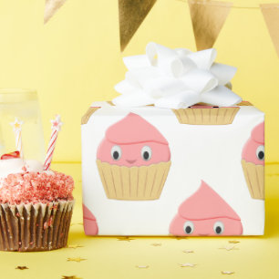 Papier Cadeau Coupe de fraise cartonnée mignonne sur blanc