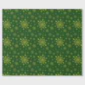 Papier Cadeau Coupe de neige de Noël Jaune sur Vert (Plat)