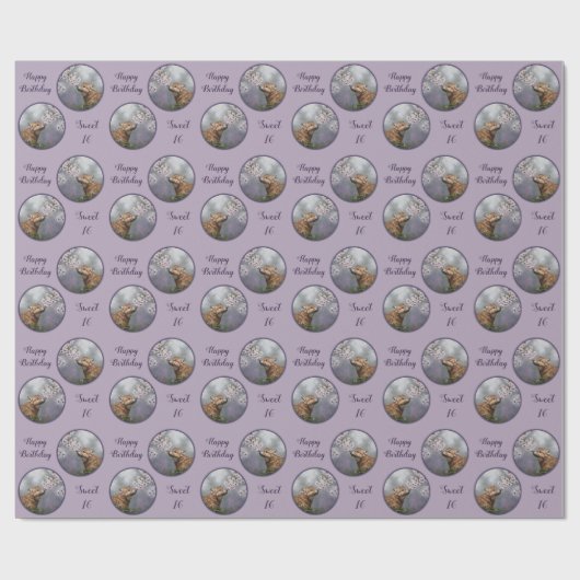 Papier Cadeau Coupe et fleurs de loup gris mignonne pour bébé (Plat)