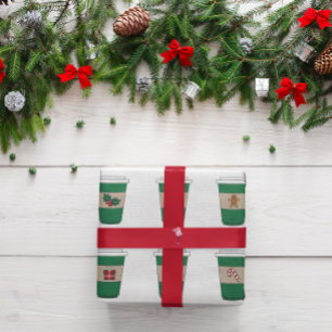 Papier Cadeau Coupe Expresso Latte Café Thème de Noël