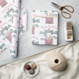 Papier Cadeau Coupe rose Fairy Tale Princess Castle Nom personna