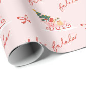 Papier Cadeau Couper Fa La La Main Lettres Chat Noël Sleigh (Coin rond)