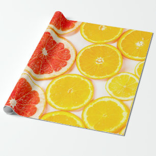 Papier Cadeau Coupes d'agrumes de couleur dégradante sur fond bl