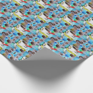 Papier Cadeau Coupes de café bleu Motif d'aquarelle